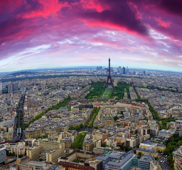 Pariser Stadtbild Bei Sonnenuntergang Rote Wolken Rahmen Hinzugefügt — Stockfoto