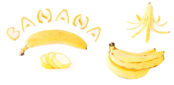 Set Frutti Banana Isolati Bianco — Foto Stock