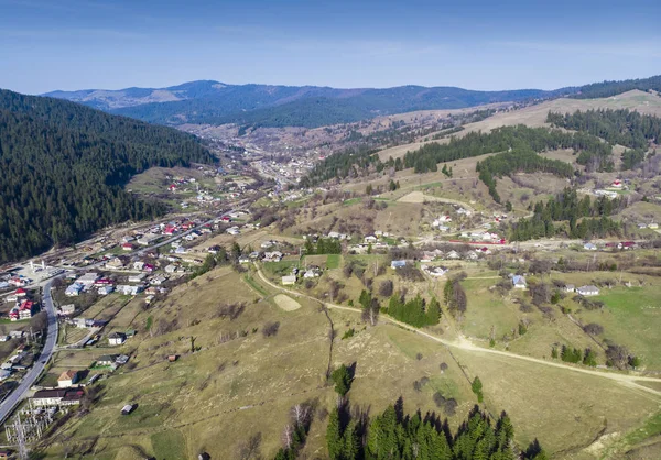 Paysage Printanier Roumanie Vue Aérienne Campagne Poiana Largului Village — Photo