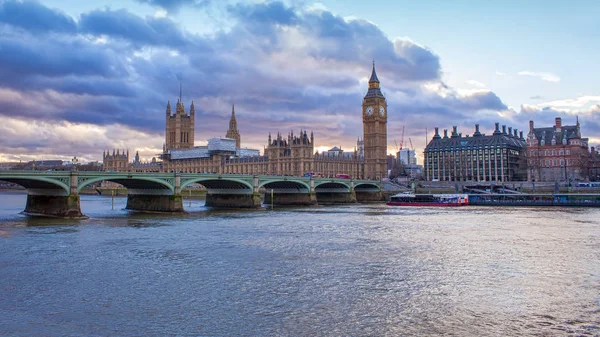 Big Ben Cámara Del Parlamento Escena Nocturna Londres Puesta Sol — Foto de Stock