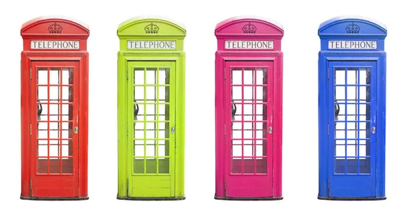 Παραδοσιακό Λονδίνο Τηλέφωνο Καμπίνα Πολλά Χρώματα Που Απομονώνονται Λευκό — Φωτογραφία Αρχείου