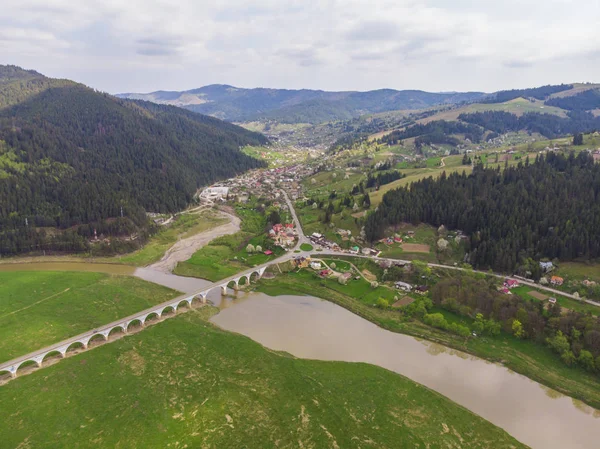 Aerial View Poiana Teiului Viaduct Bistrita River Romania — Stock Photo, Image
