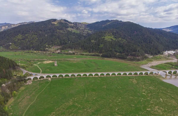 Flygfoto Över Poiana Teiului Viadukten Rumänien — Stockfoto