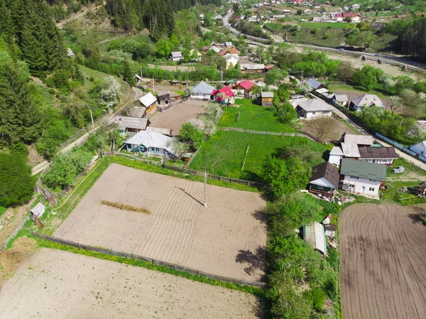 Vista Aerea Del Villaggio Primavera Campagna Poiana Teiului Romania — Foto Stock