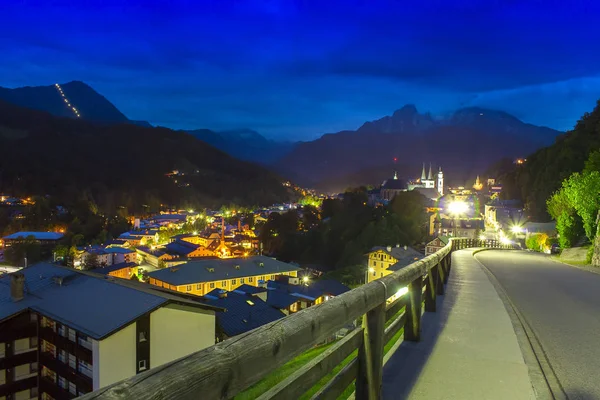 Berchtesgaden Città Nelle Alpi Della Germania Scena Notturna — Foto Stock