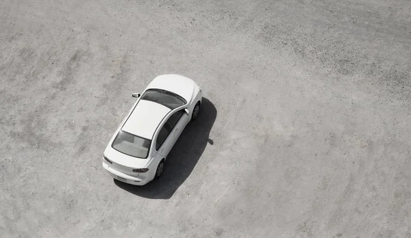 Biały Samochód Zaparkowany Piasku Widok Powietrza — Zdjęcie stockowe