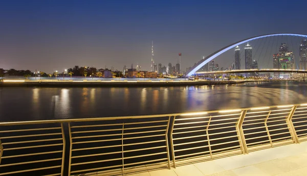 Dubai City Skyline Night View Tolerance Bridge — Stock Photo, Image
