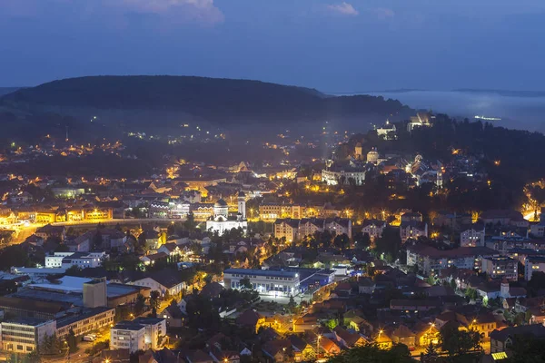 Sighisoara Ortaçağ Kasabası Gece Şehir Manzarası Romanya — Stok fotoğraf