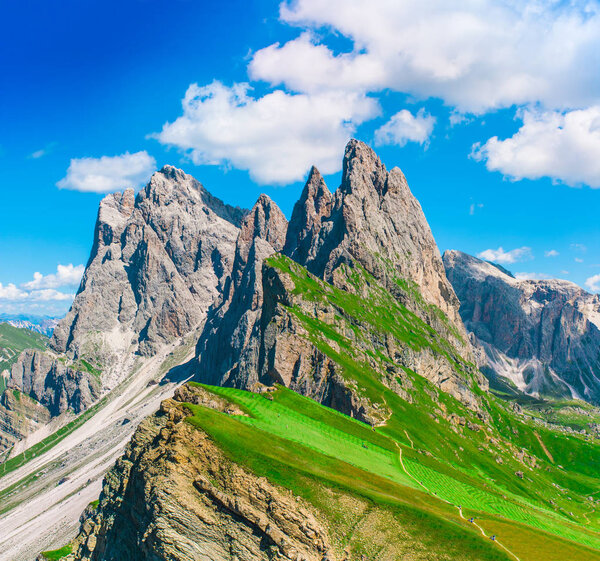 Italy Dolomites. Seceda Odle mountain in Alps