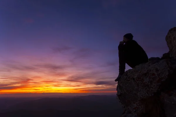 Man Thinking Sunset Landscape — Stock Photo, Image