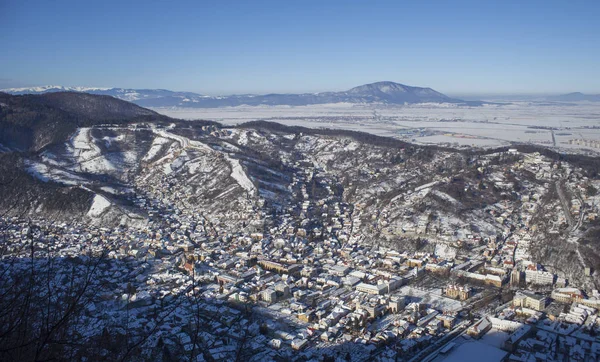 Brasov Cidade Paisagem Inverno Vista Aérea Roménia — Fotografia de Stock