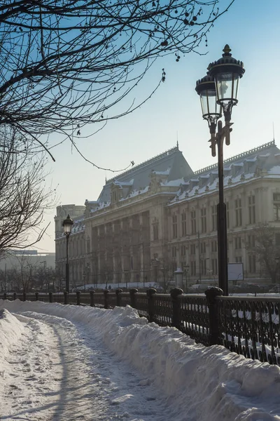 Justice Palace in Bucharest city, Romania. Winter scene