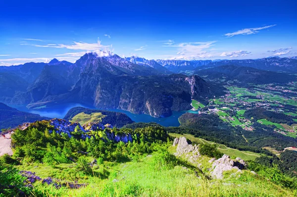 Lago Konigssee Alemanha Alpes Vista Aérea Pico Jenner — Fotografia de Stock