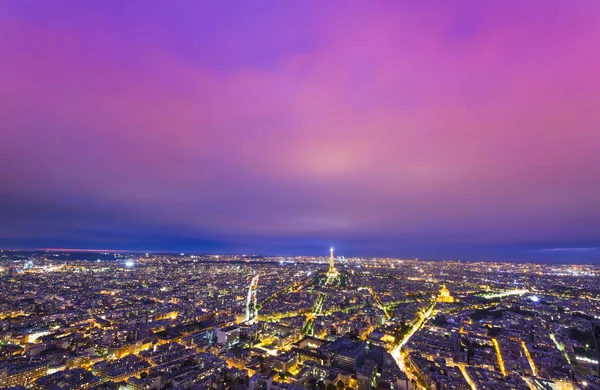 Paris Nuit Après Coucher Soleil Vue Aérienne — Photo