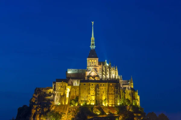 Saint Michel Ünlü Castlein Fransa Gece Çekimi — Stok fotoğraf