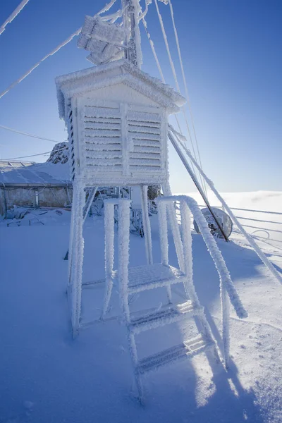 weather station in winter landscape. Ceahlau, Romania