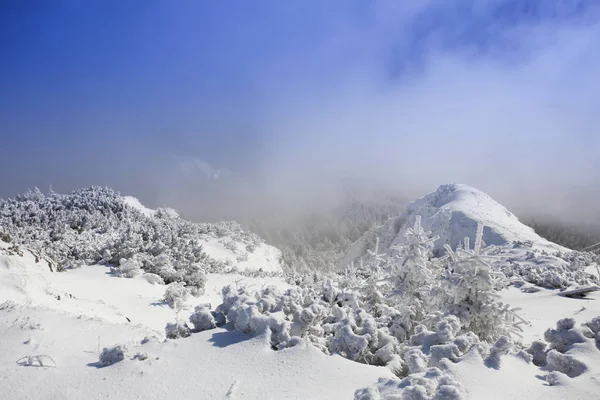 Winterlandschaft Hintergrund Mit Wolken Und Berg — Stockfoto