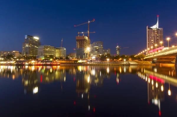 Vienna City Danube River Night Cityscape 2011 Stock Photo