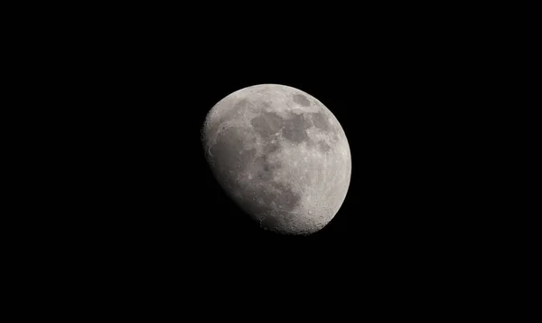 Lune Dans Ciel Noir Vue Depuis Terre Avec Objectif Téléobjectif — Photo