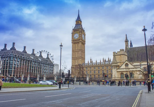 Londra Bir Sokak Big Ben Arka Planda Uzun Pozlu Fotoğraf — Stok fotoğraf