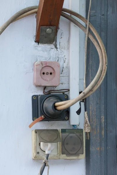 Tomada Velha Tomadas Para Eletricidade Casa — Fotografia de Stock