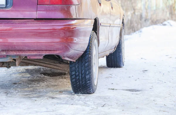 Back Car Tire Snow — Stock Photo, Image