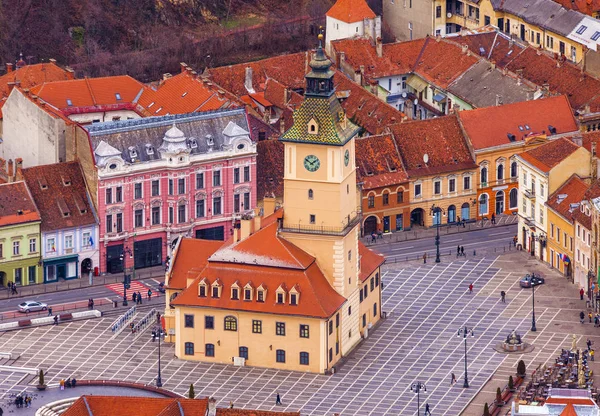 Brasov Stadtzentrum Ratsplatz Rumänien Luftaufnahme — Stockfoto