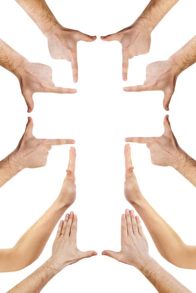 Mãos Fazendo Símbolo Cruz Sinal Religioso Isolado Fundo Branco — Fotografia de Stock