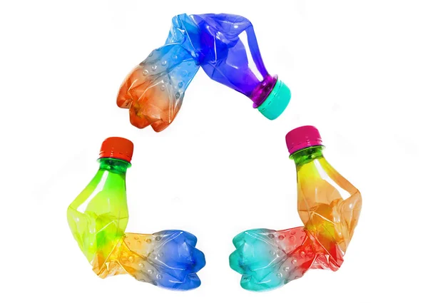 Botellas Plástico Arco Iris Colores Como Símbolo Reciclaje Signo Concepto — Foto de Stock