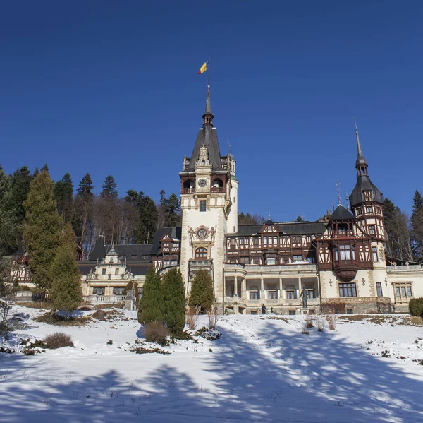 Castello Peles Sinaia Romania Scena Invernale — Foto Stock