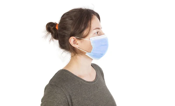 Kvinna Med Mask För Virusskydd Hälso Och Sjukvård Medicinska Begrepp — Stockfoto