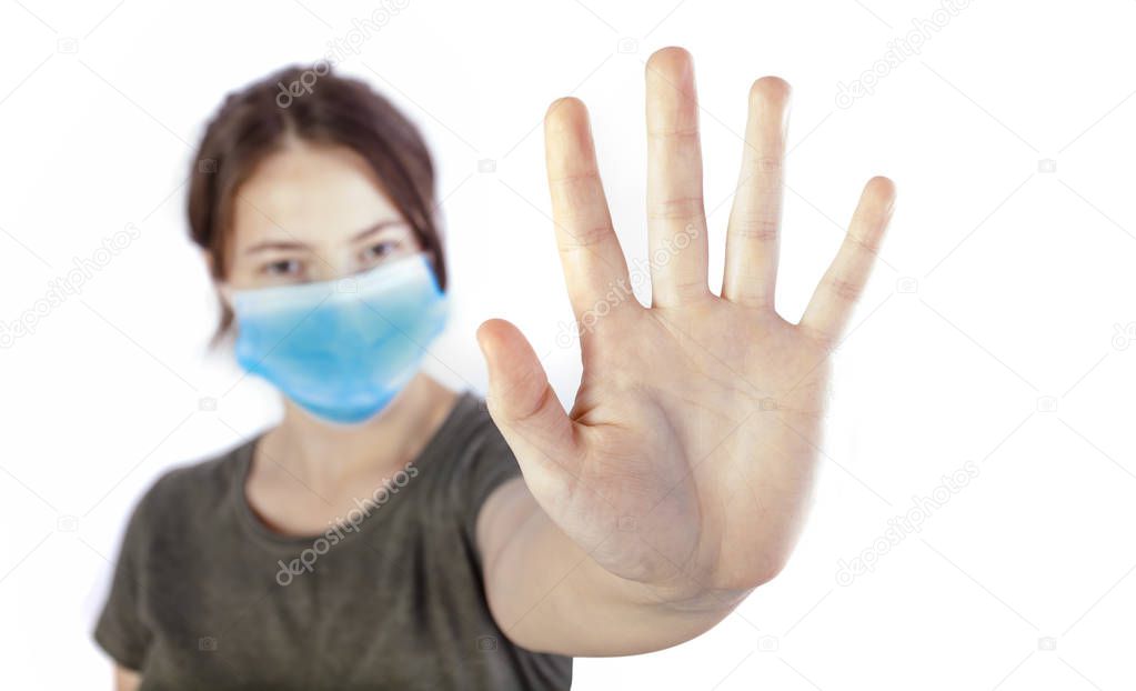 nurse woman showing stop hand for virus protection concept