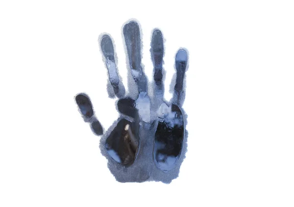 Impressão Mão Forma Janela Congelada Isolada Branco — Fotografia de Stock