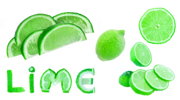 Frutto Verde Lime Isolato Bianco — Foto Stock