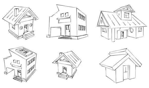 Vector Set House Sketch Illustration Real Estate Concept — Stock Vector