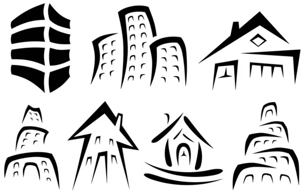 房屋和建筑物标识的矢量图解 房地产概念 — 图库矢量图片