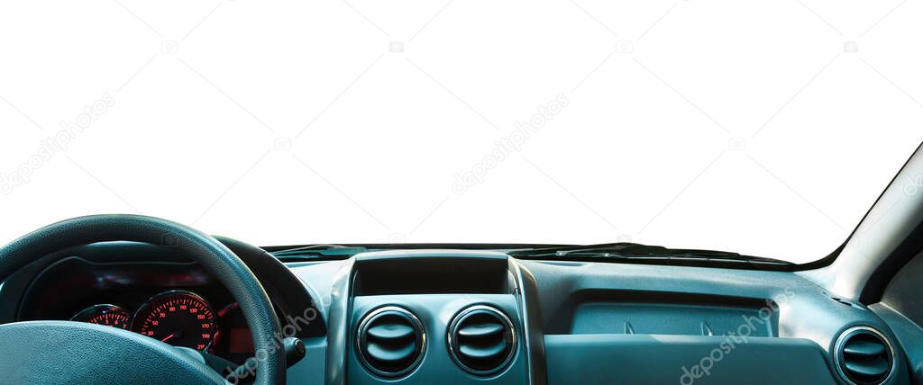 car interior with white background as windshield