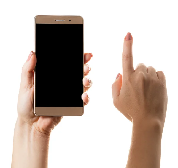 Smartphone in een vrouwelijke hand — Stockfoto