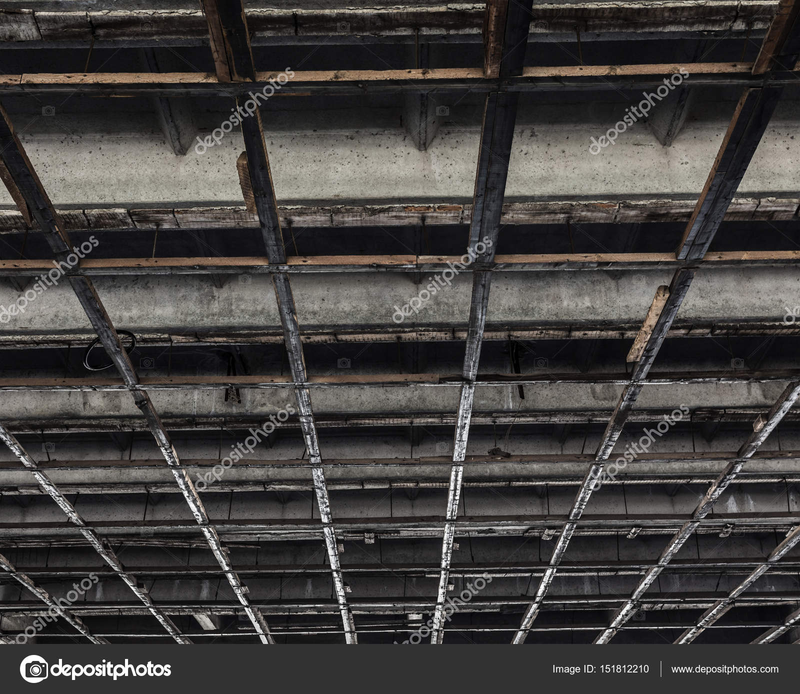 Texture Of A Concrete Ceiling With Wooden Squares Stock