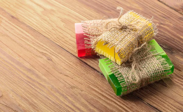 Colored handmade soap in a vintage packaging — Stock Photo, Image