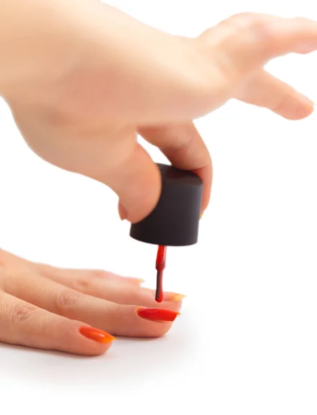 Nail painting with red lacquer — Stock Photo, Image