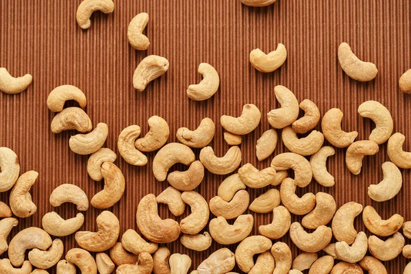 Fresh Cashew Nuts Close Brown Background — Stock Photo, Image