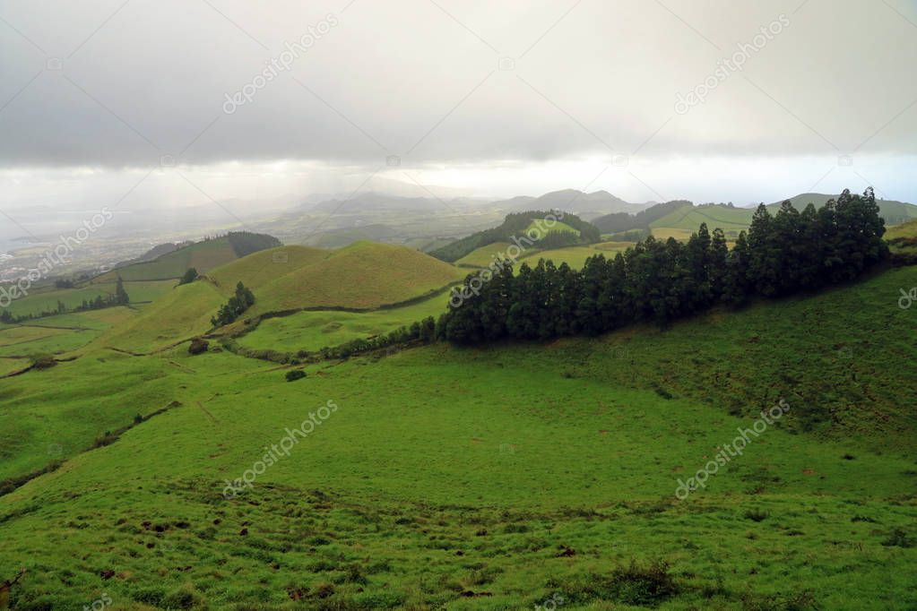 Pasturelands in the Picos region, Sao Miguel Island, Azores, Portugal 
