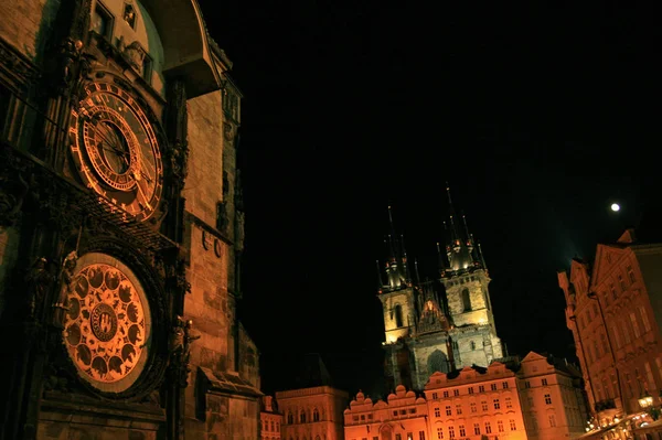 Praga Relógio Astronômico Noite Praga República Checa — Fotografia de Stock