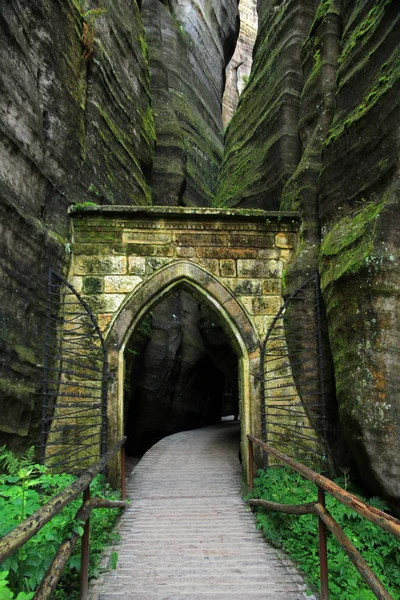 Gothic Gate Adrspach Teplice Rock Town Czech Republic — стокове фото