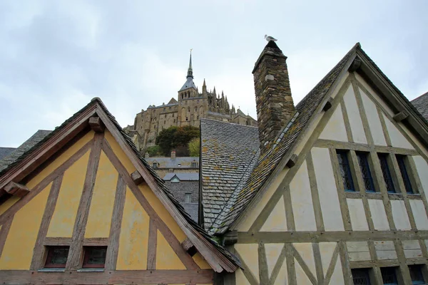 Fachada Clásica Iglesia Abadía Saint Michel Mont Saint Michel Normandía —  Fotos de Stock