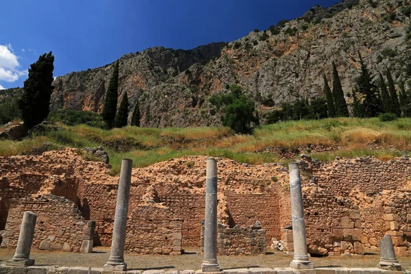 Stoa Ateńczyków Sanktuarium Apollo Delphi Grecja — Zdjęcie stockowe