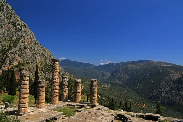 Ruiny Świątyni Apollo Delphi Dolina Phocis Grecja — Zdjęcie stockowe