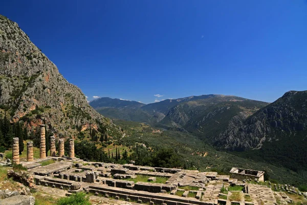 Ruiny Świątyni Apollo Delphi Dolina Phocis Grecja — Zdjęcie stockowe