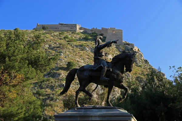 Statue Des Theodoros Kolokotronis Burg Von Palamidi Nafplio Peloponnes Griechenland — Stockfoto